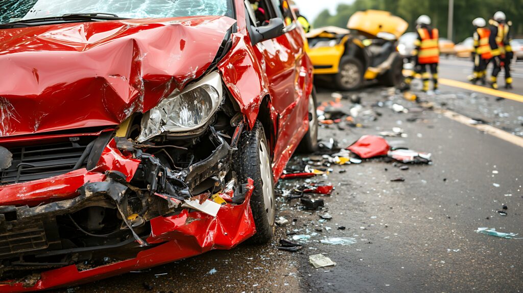 Car Crash Scene, Road Accident This is a picture for a blog about hiring a criminal defense lawyer after a serious car wreck for your case.