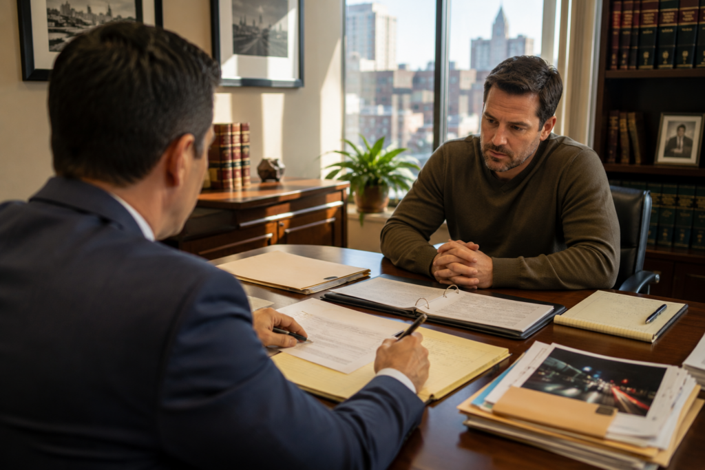 Kansas City DUI defense attorney reviewing case strategy with a client during a legal consultation.